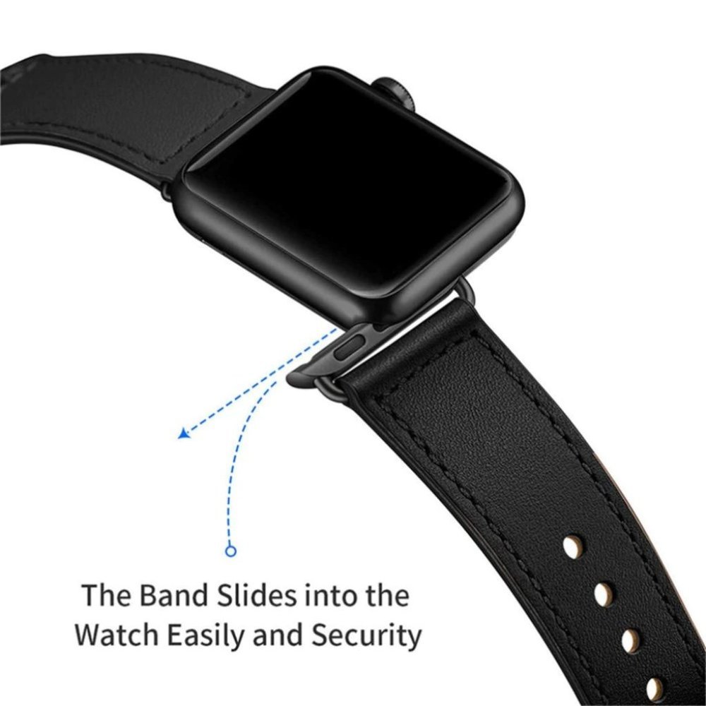 NEW[BAND] Black Genuine Leather For Apple Watch - Picture 3 of 6